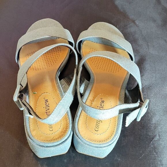 BRAND NEW COMFORTVIEW ANKLE STRAP OPEN TOES  BLUE JEAN MATERIALS SANDAL - Picture 10 of 16